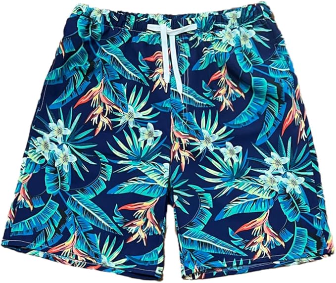 Board Shorts Men Hawaiian Print w Pockets