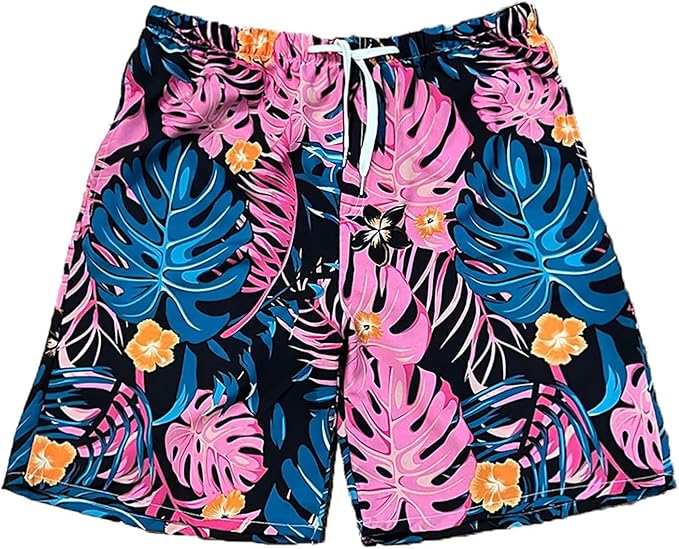 Board Shorts Men Hawaiian Print w Pockets